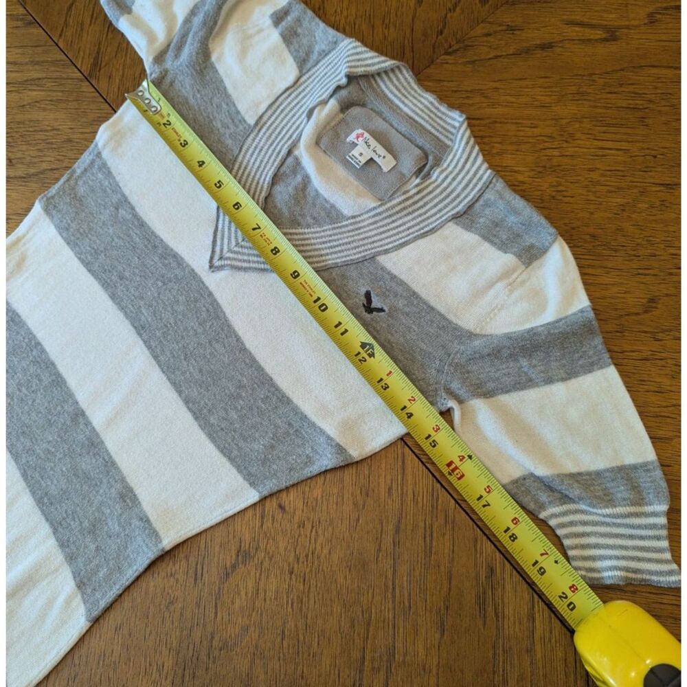Y2K Grey White Striped V-Neck Short Sleeve Summer Sweater Size Small - Picture 6 of 6